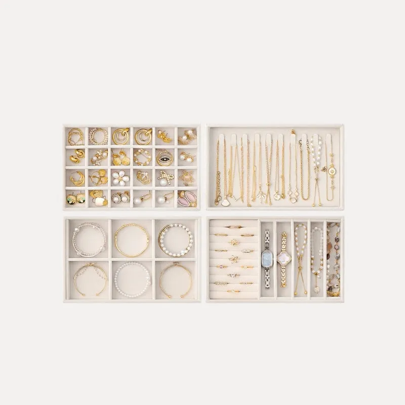 Lolalet Jewelry Tray Schmucktablett Beige 4er Set Samt