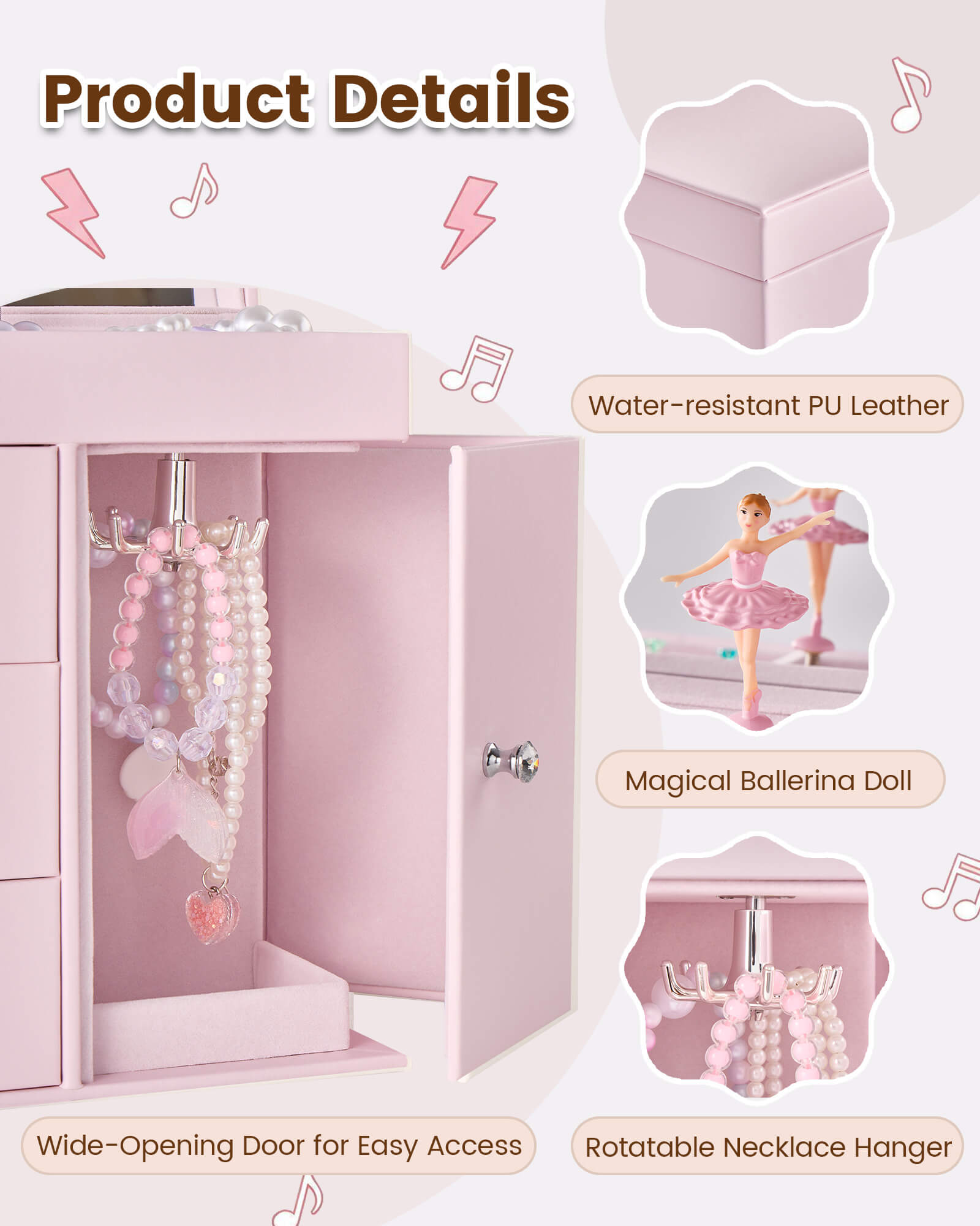 Lolalet Jewelry Box Kids Musical Schmuckkästchen Pink Ballerina