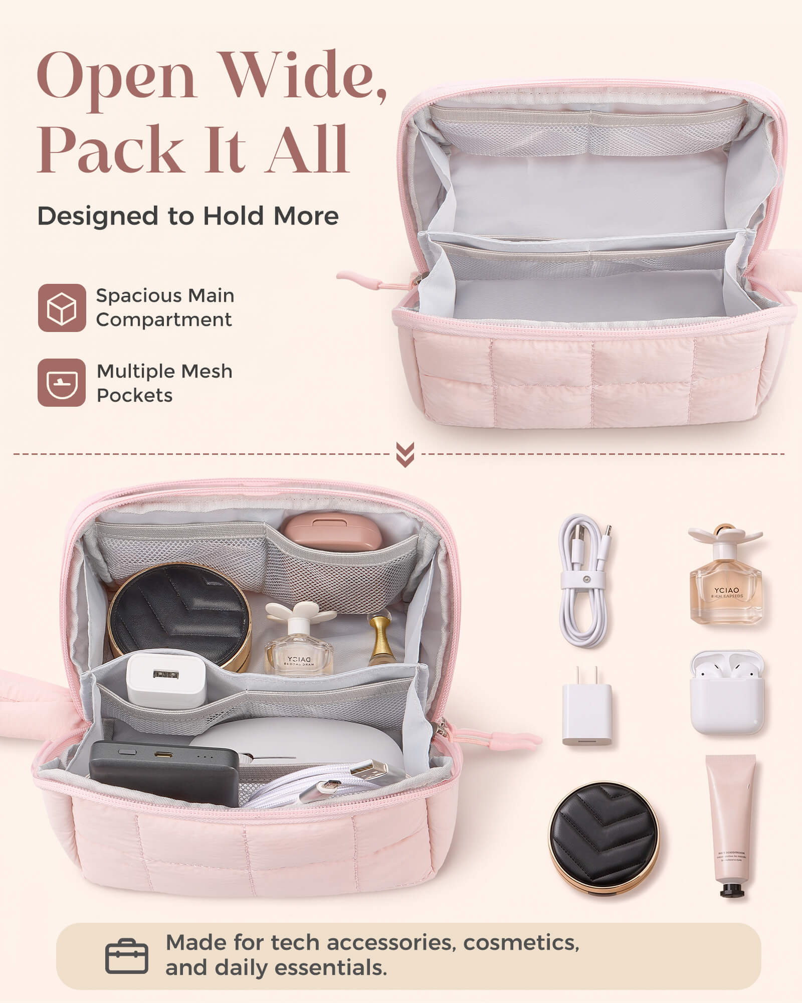 Lolalet Makeup Organizer Bag Kosmetiktasche Pink Medium leicht