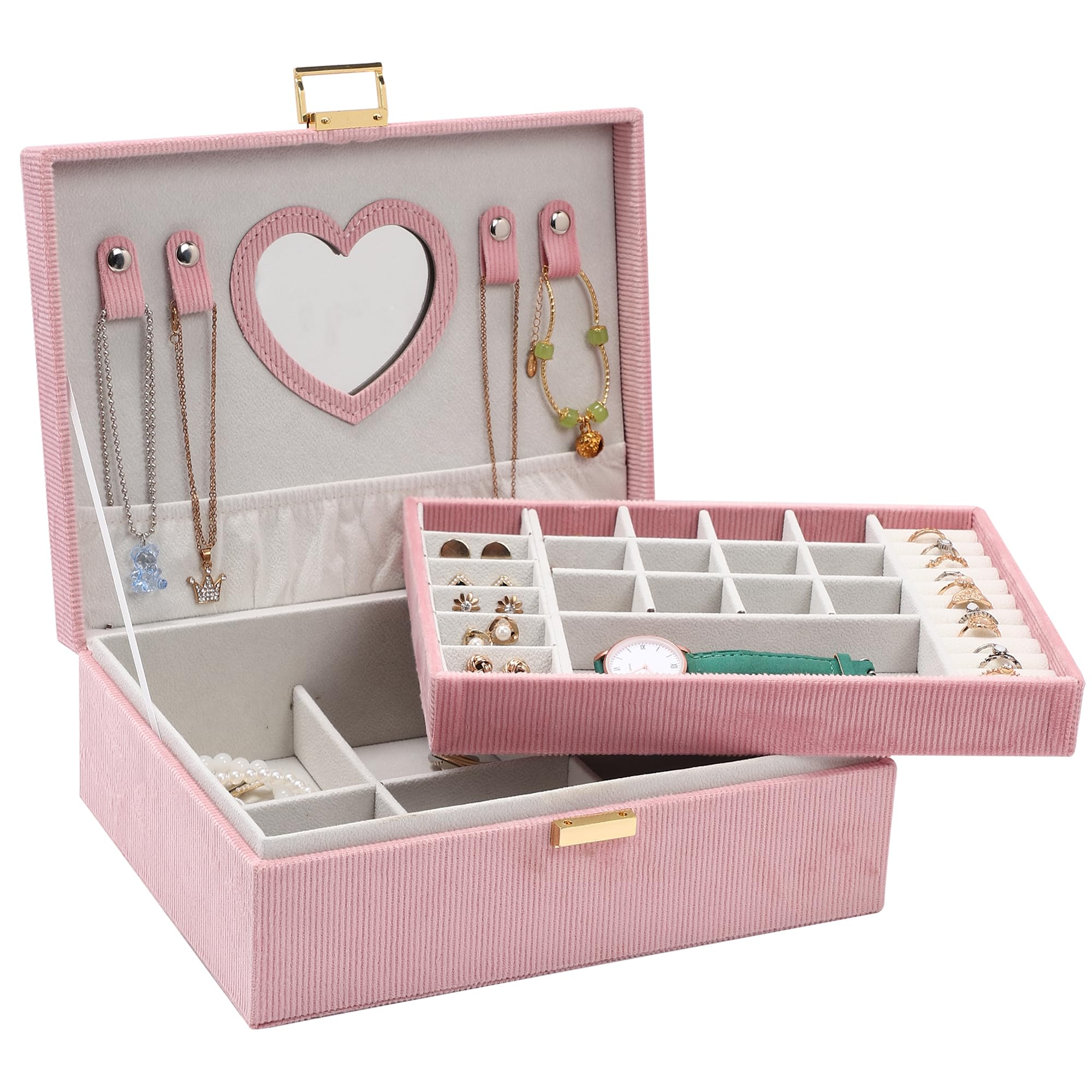 Dajasan Small Jewelry Box Schmuckkästchen Rosa 2 Etagen