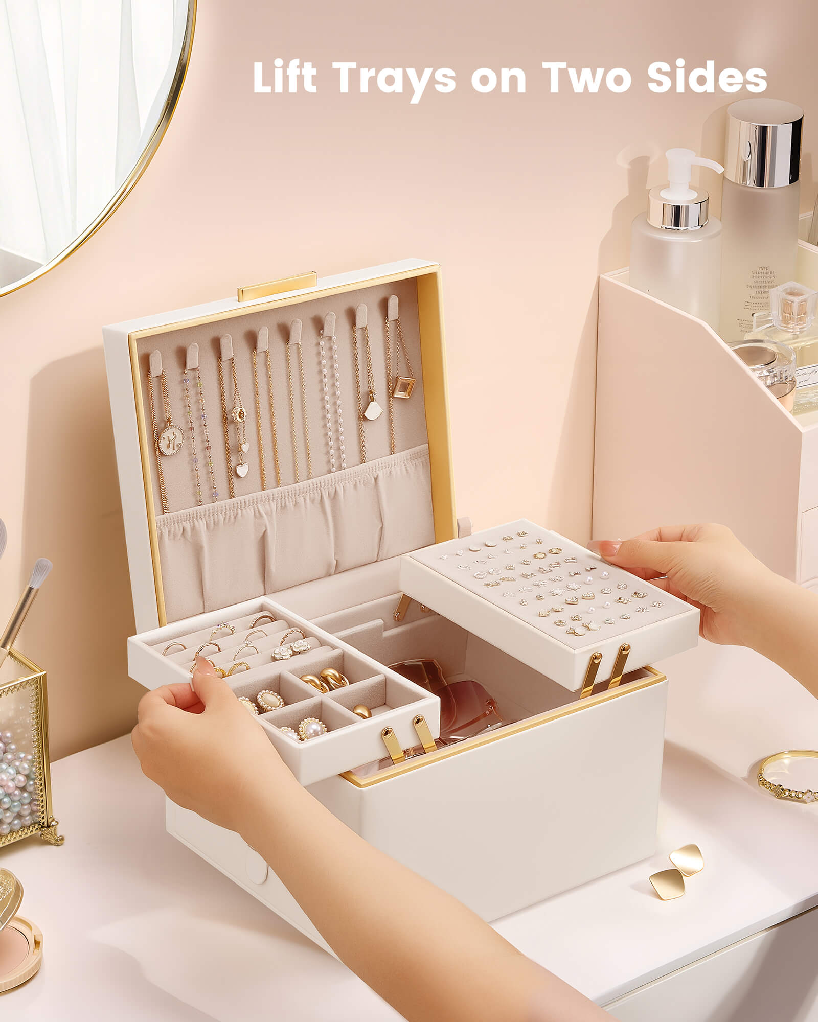 Lolalet Jewelry Box Classic Schmuckkasten Weiß 2-lagig Leder