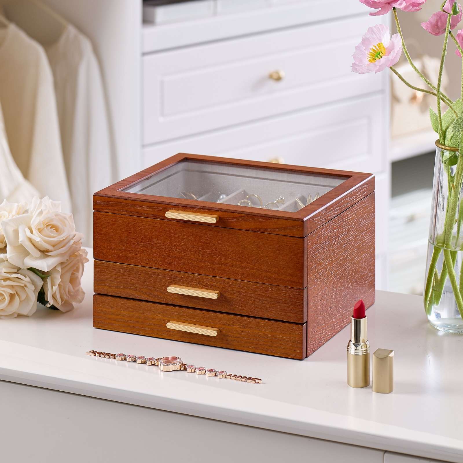 Lolalet Jewelry Box Schmuckkasten Kirsche 3 Schichten