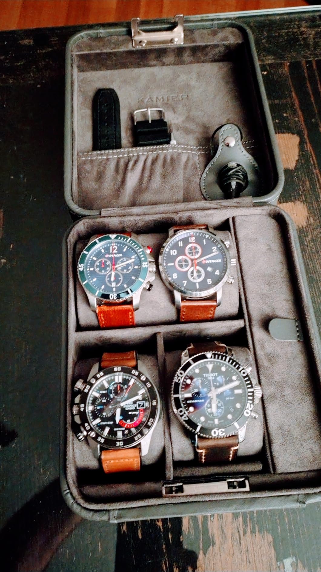 KAMIER Watch Boxes Uhrenbox 4 Uhren Zahlenschloss Leder