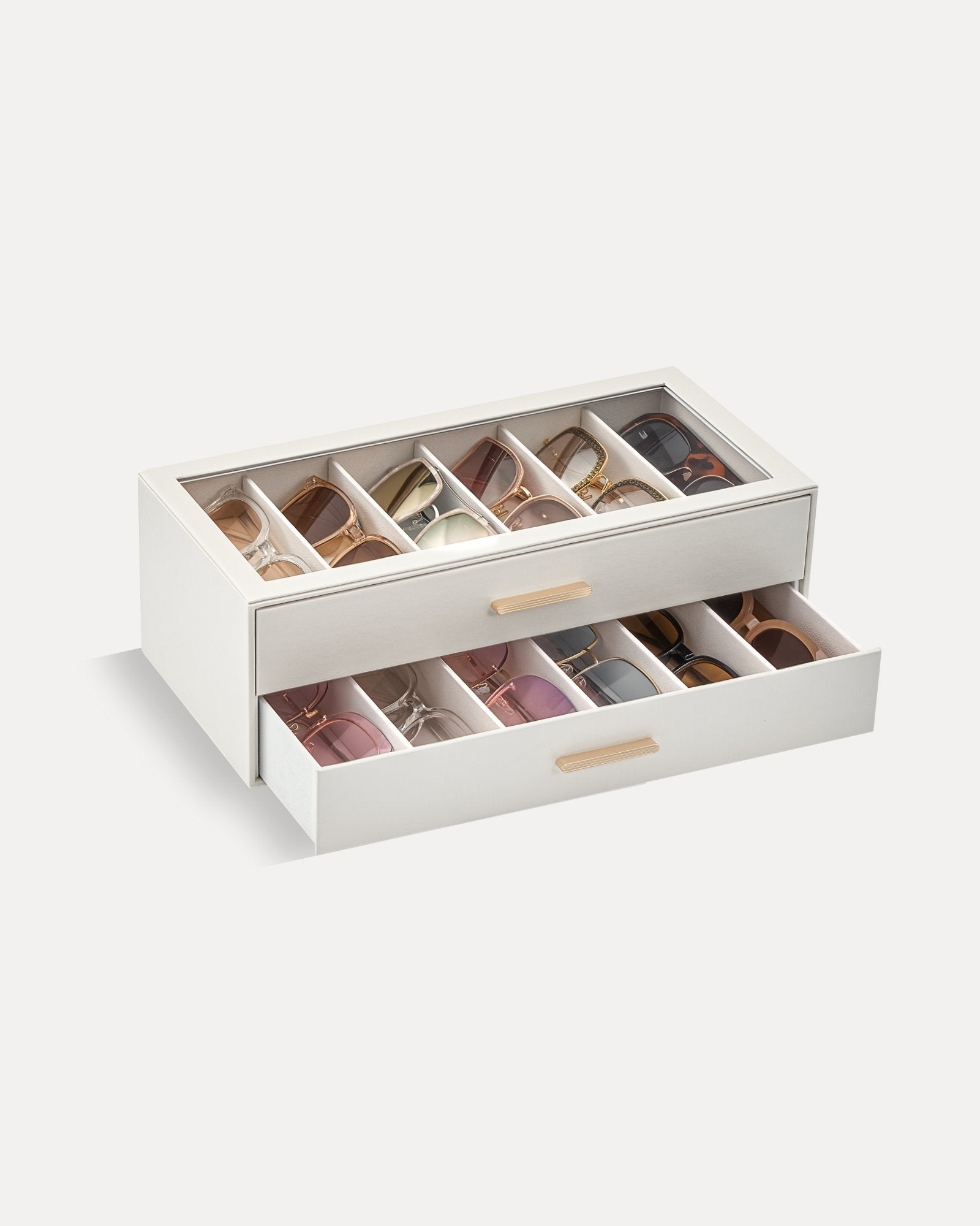 Lolalet Sunglass Box Brillenbox Beige 12 Fächer Glasdeckel