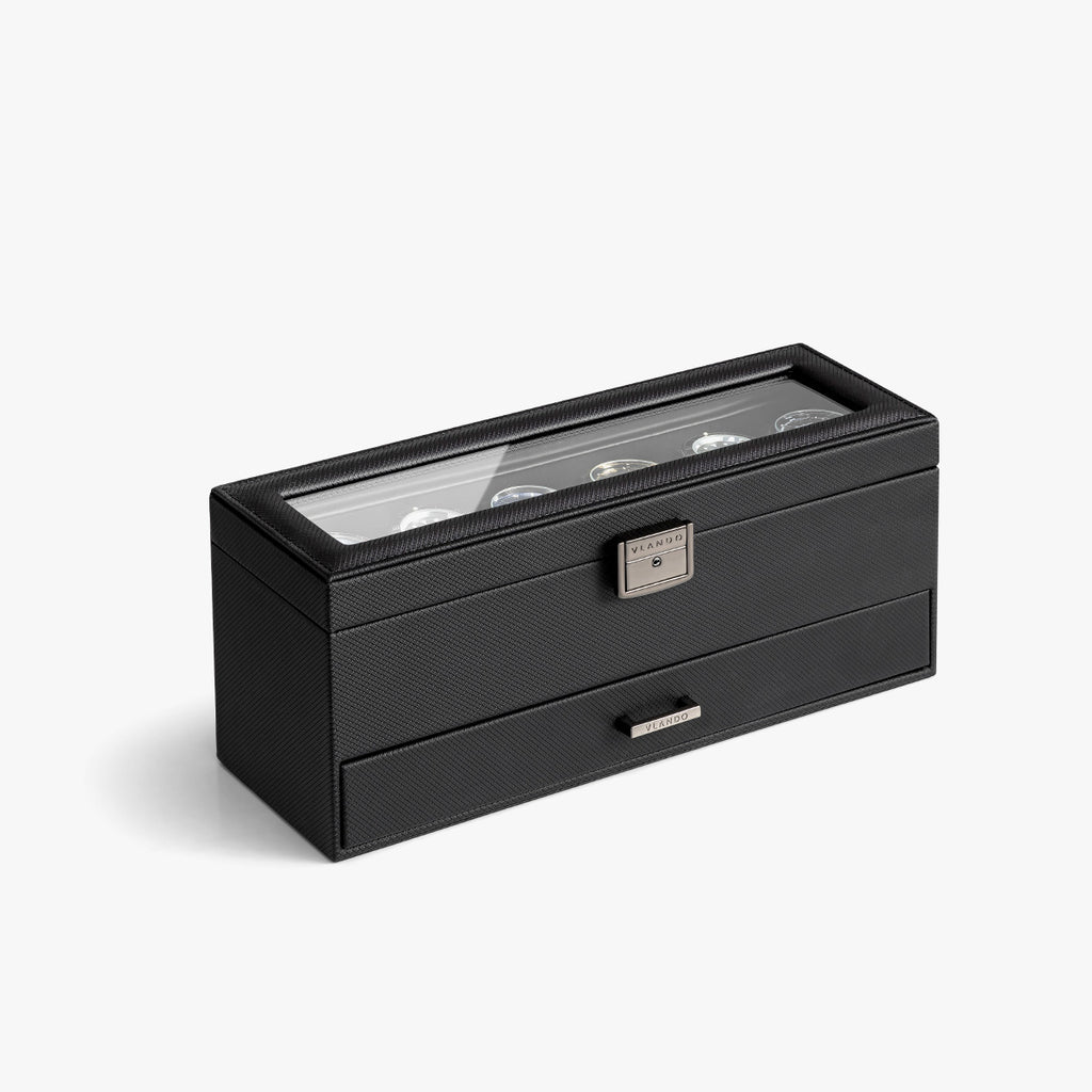 VLANDO Quiet Luxe Uhrenbox 6 Fächer Glasdeckel Abschließbar
