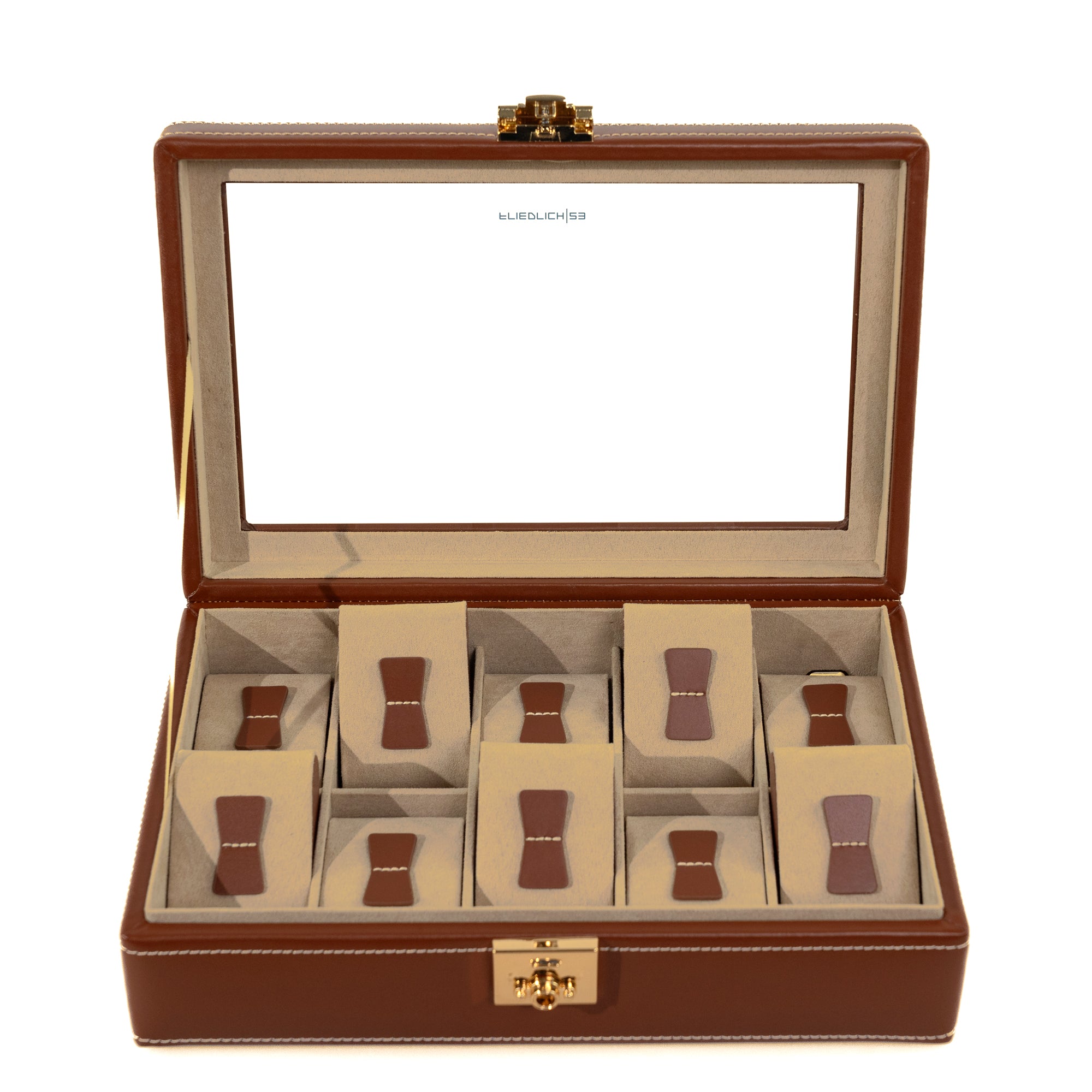 Friedrich 23 Cordoba Uhrenbox Leder 10 Uhren Braun Glas