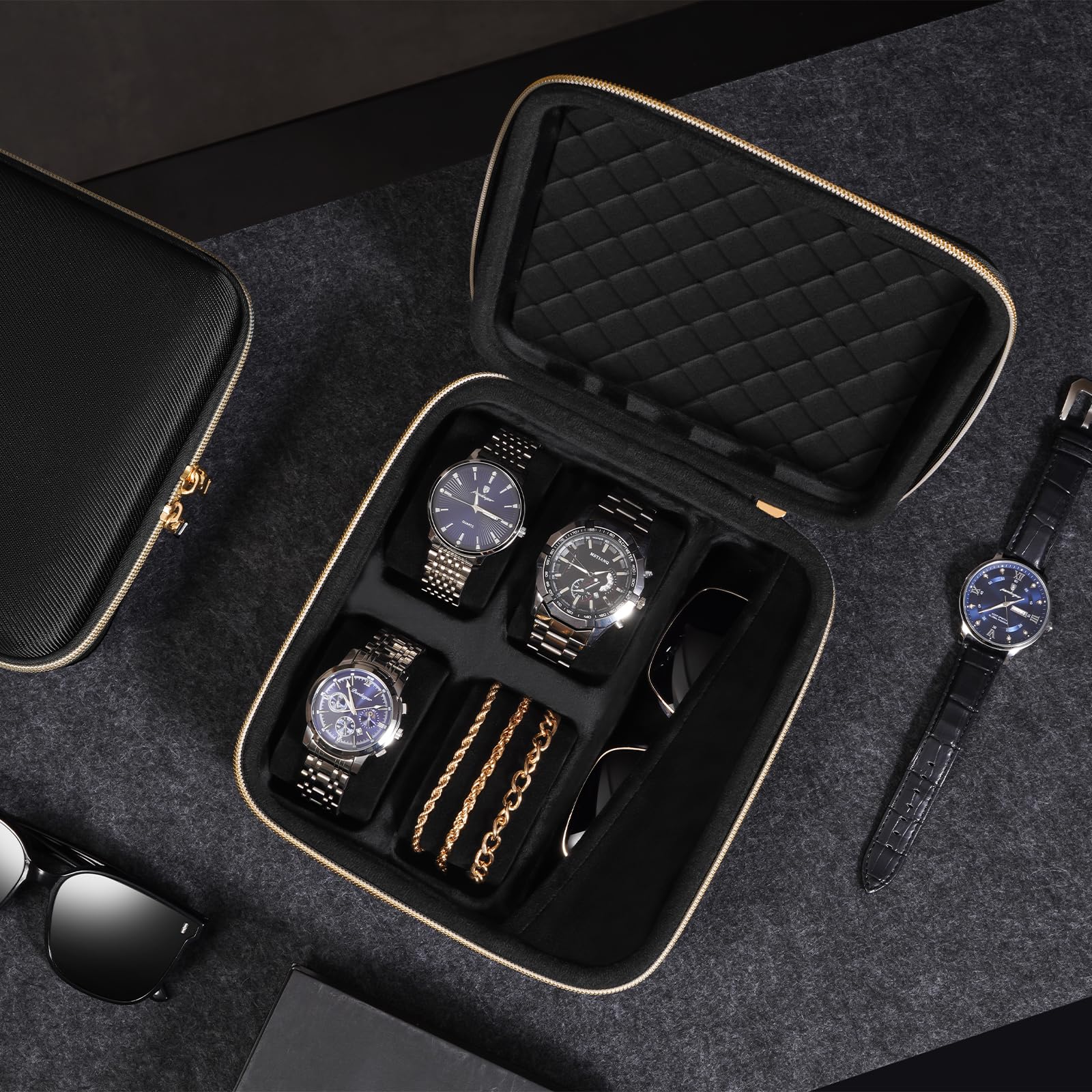 Lolalet Watch Box Uhrenbox 4 Slots Reise Hartschale