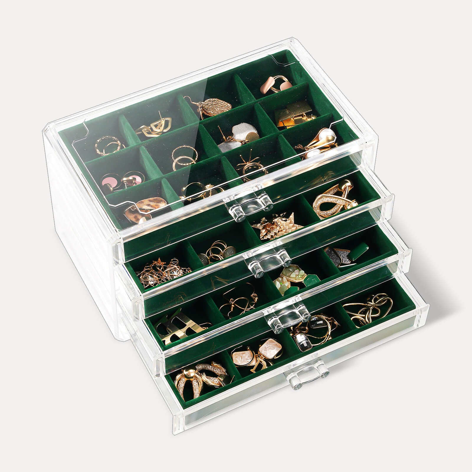 Lolalet Jewelry Box Acryl Schmuckkasten Warmweiß 4 Ebenen Samt