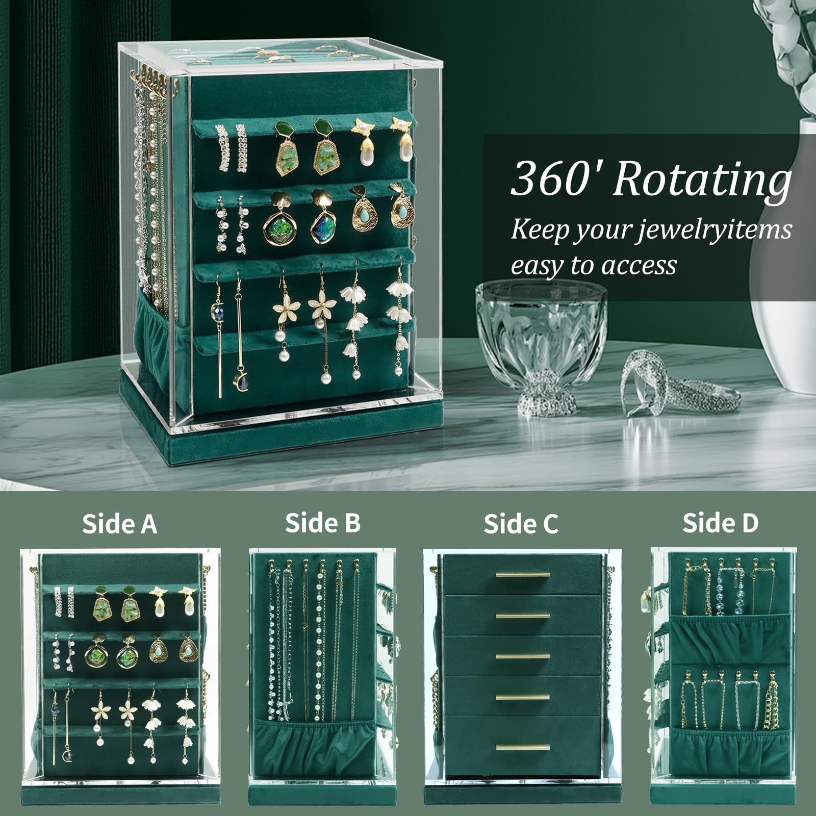 KAMIER Jewelry Stand Holders Schmuckkästchen Grün drehbar