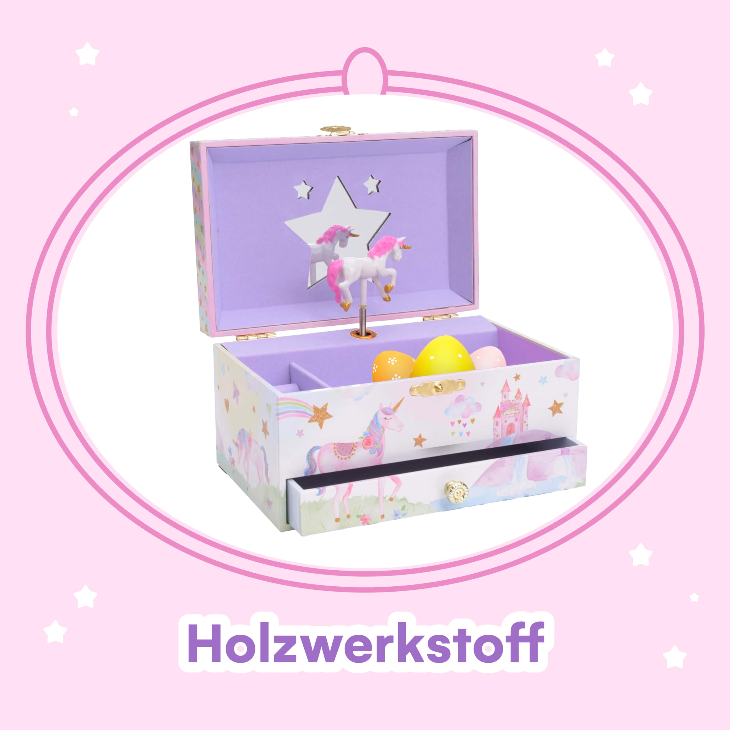 Jewelkeeper Einhorn Schmuckkästchen Rosa Spieluhr Holz