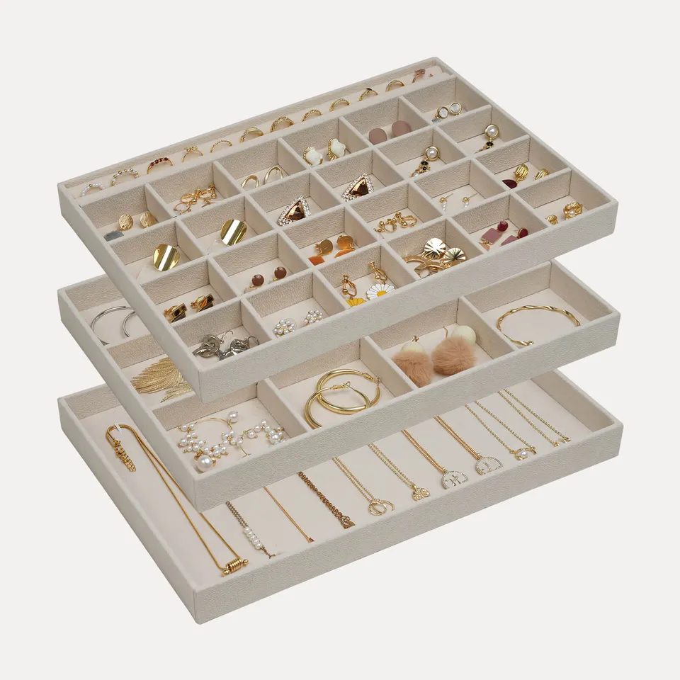 Lolalet Jewelry Tray Schmucktablett 3er-Set beige Samt