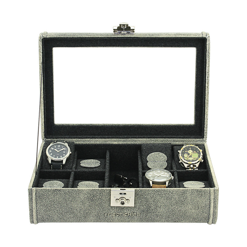 Friedrich 23 Cubano Uhrenbox 8 Uhren Leder Glasdeckel Braun