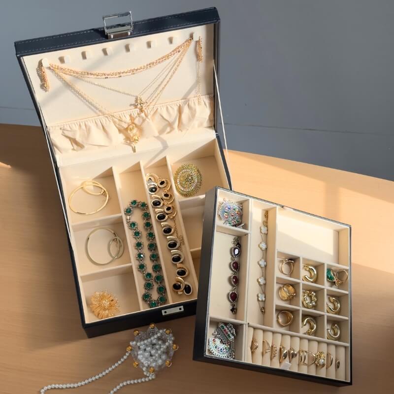 Lolalet Jewelry Box Schmuckkästchen Schwarz Leder Samt