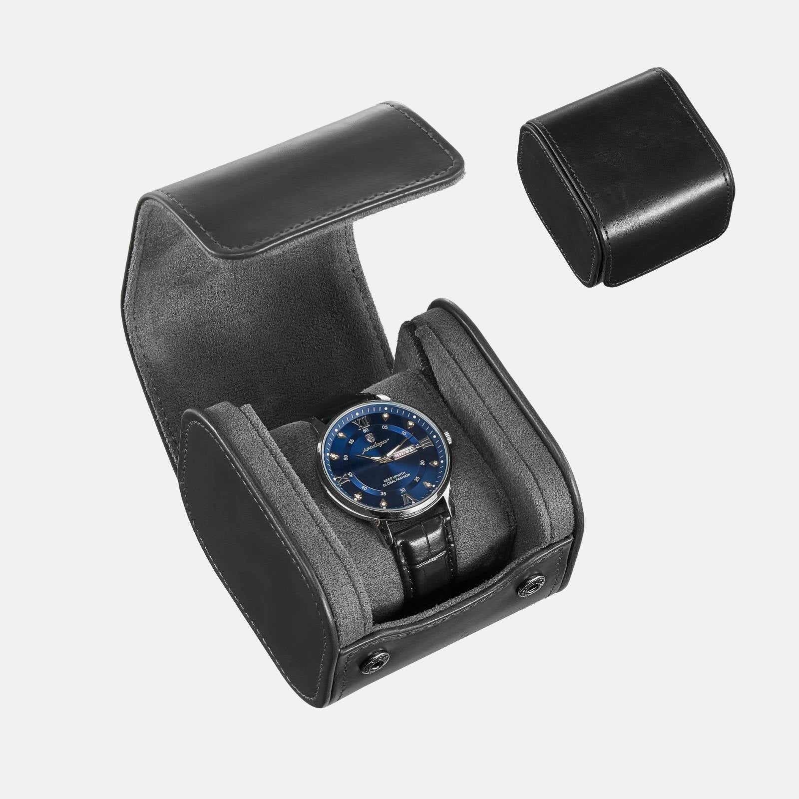 Lolalet Watch Box Uhrenrolle Schwarz 1 Fach Kunstleder 60 mm