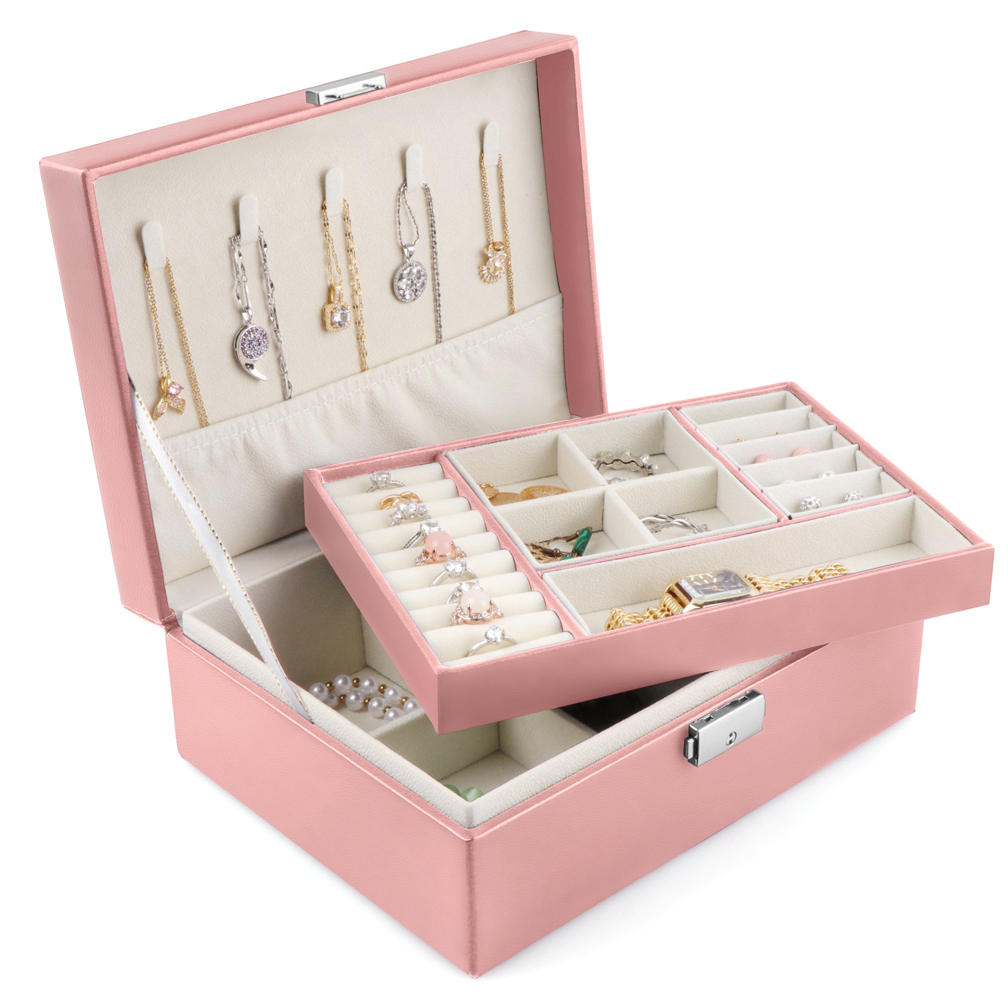 Homeanda Jewelry Box Schmuckkästchen Weiß 2-lagig Schloss