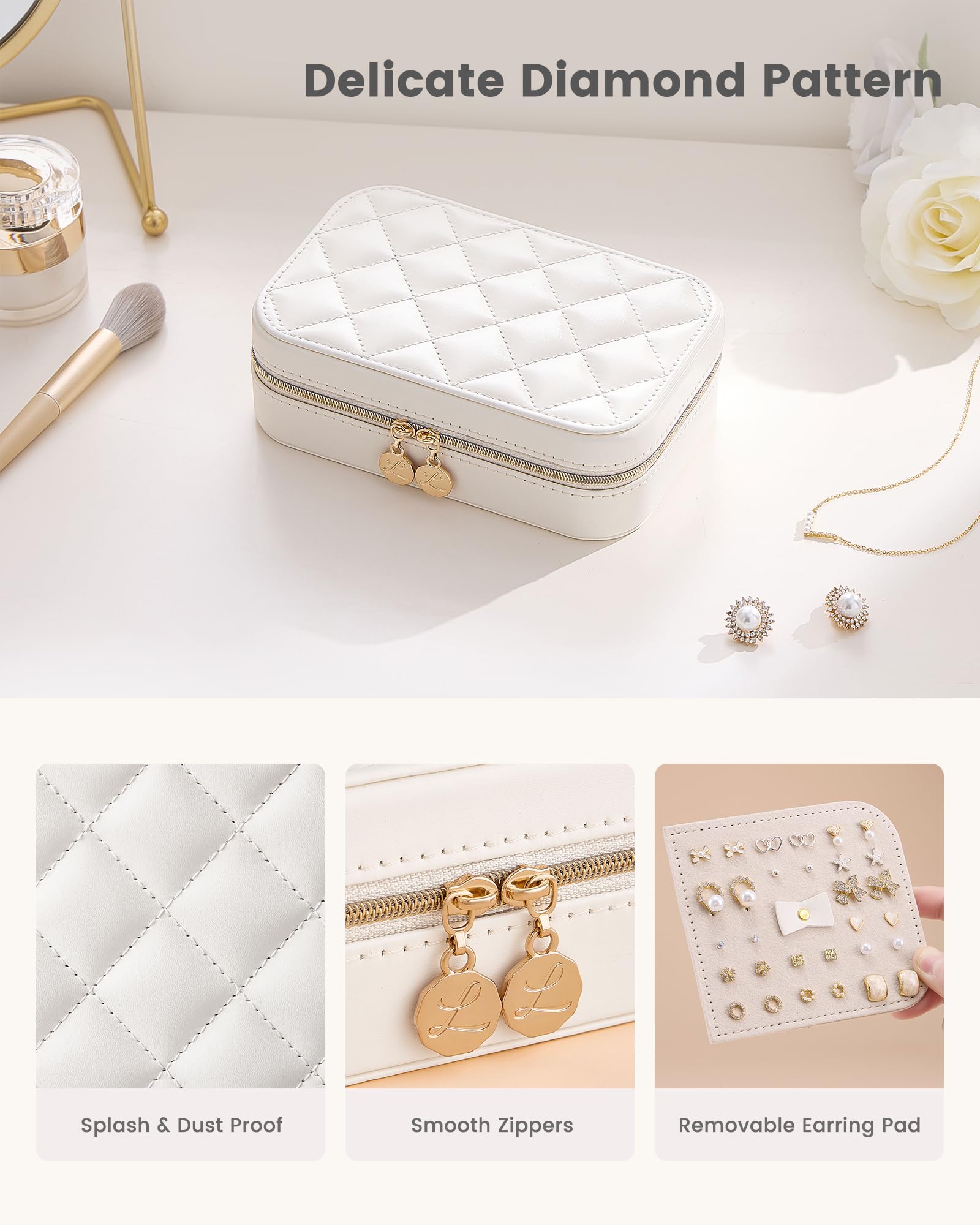 Lolalet Jewelry Box Reise Schmucketui Beige Medium Reißverschluss