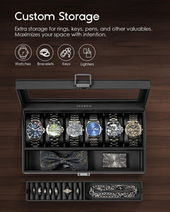 Vlando His Essentials Uhrenbox 6 Fächer Glasdeckel