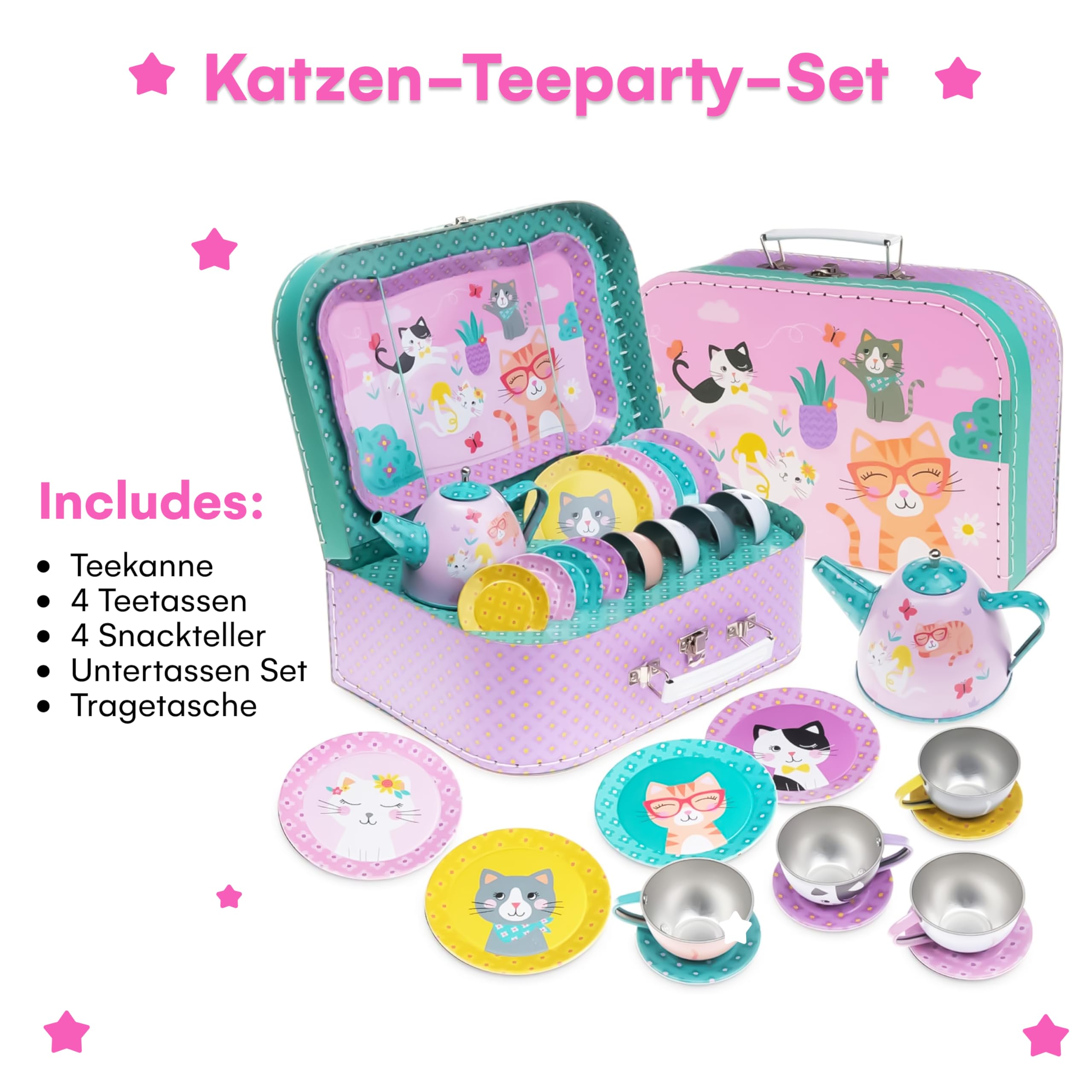 Jewelkeeper Tea Sets Teeservice Katze 15-teilig Zinn