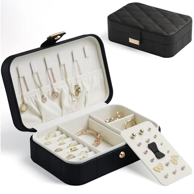 KAMIER Mini Schmuckkästchen Reise Etui Leder Samt 20,6 cm