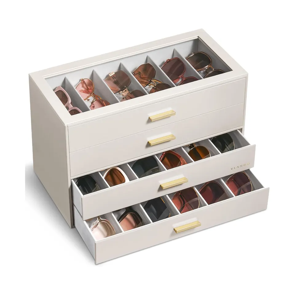 VLANDO Everyday Keepsake Brillenbox 4-stöckig 24 Fächer Cremeweiß