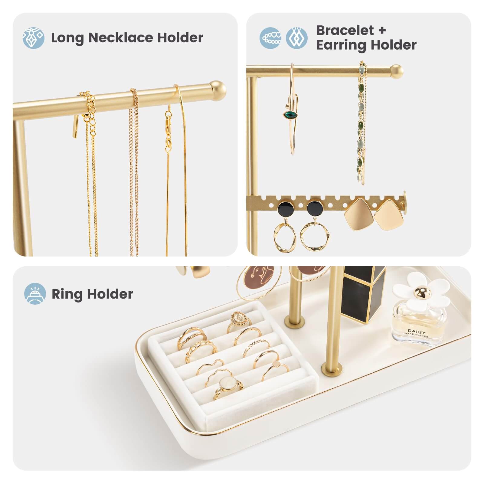 Lolalet Jewelry Stand Kettenständer Gold Samt Ringschale