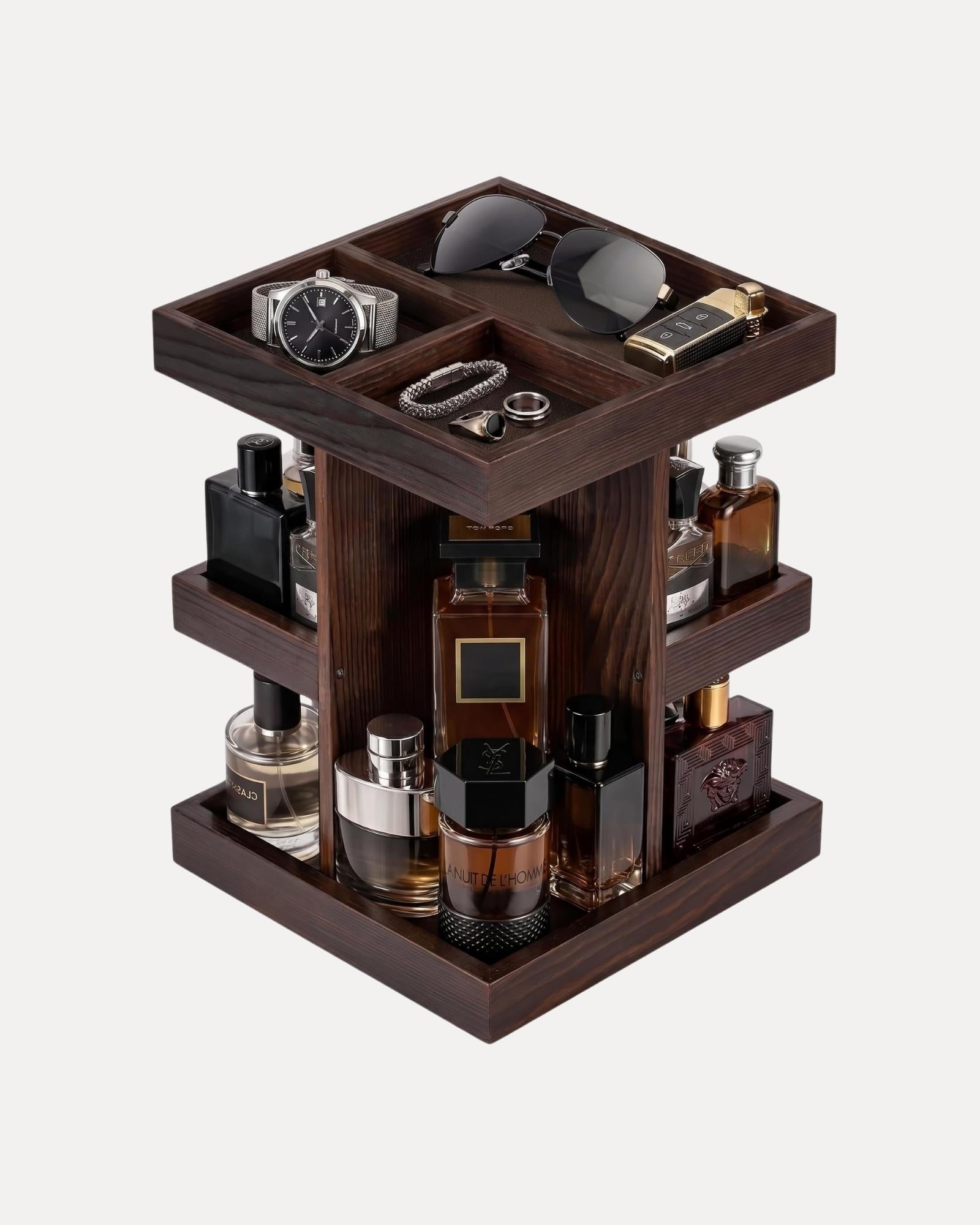 Lolalet Jewelry Stand Organizer Schwarz 3 Ebenen 360° Holz