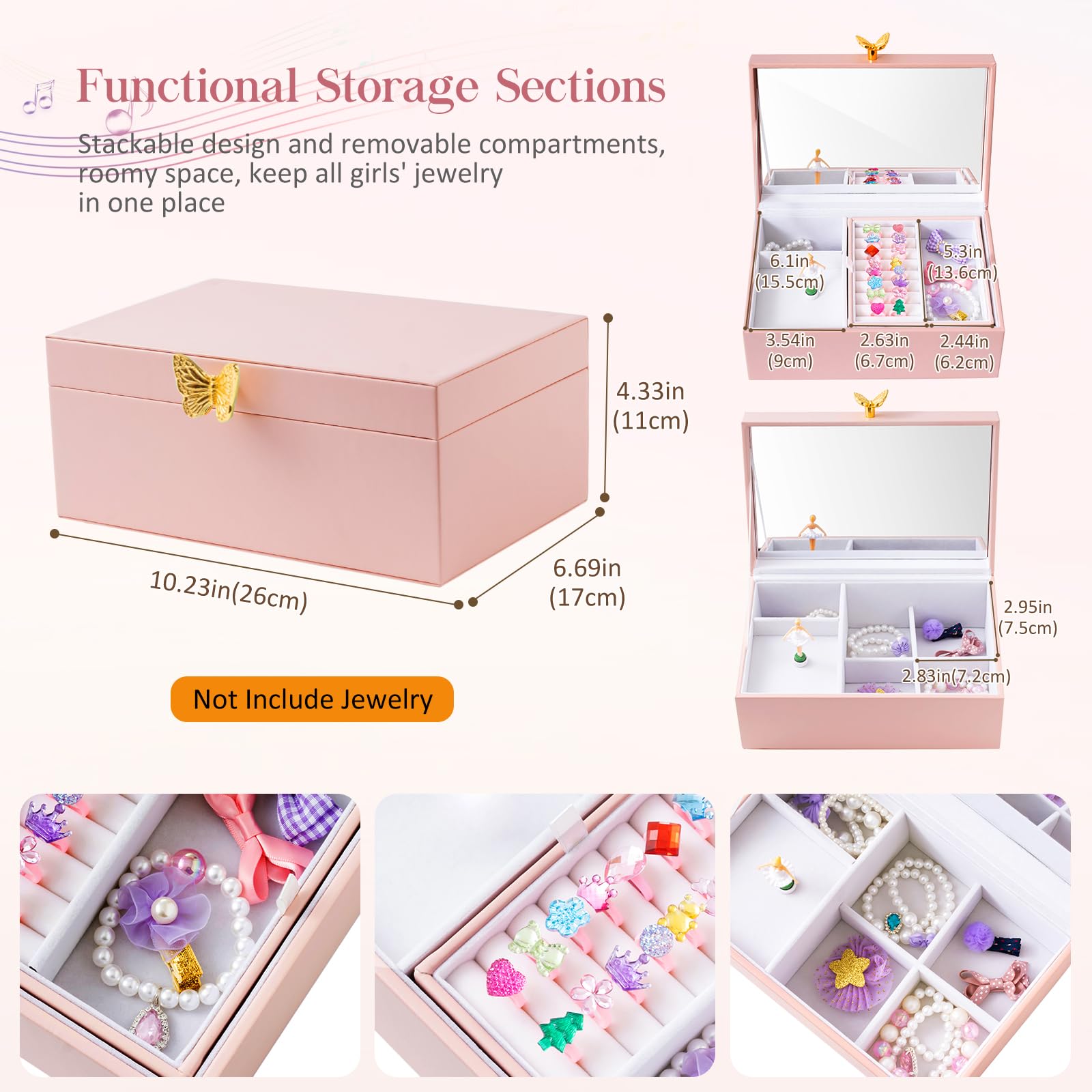 Lolalet Jewelry Box Spieluhr Ballerina Schmuckkästchen Rosa