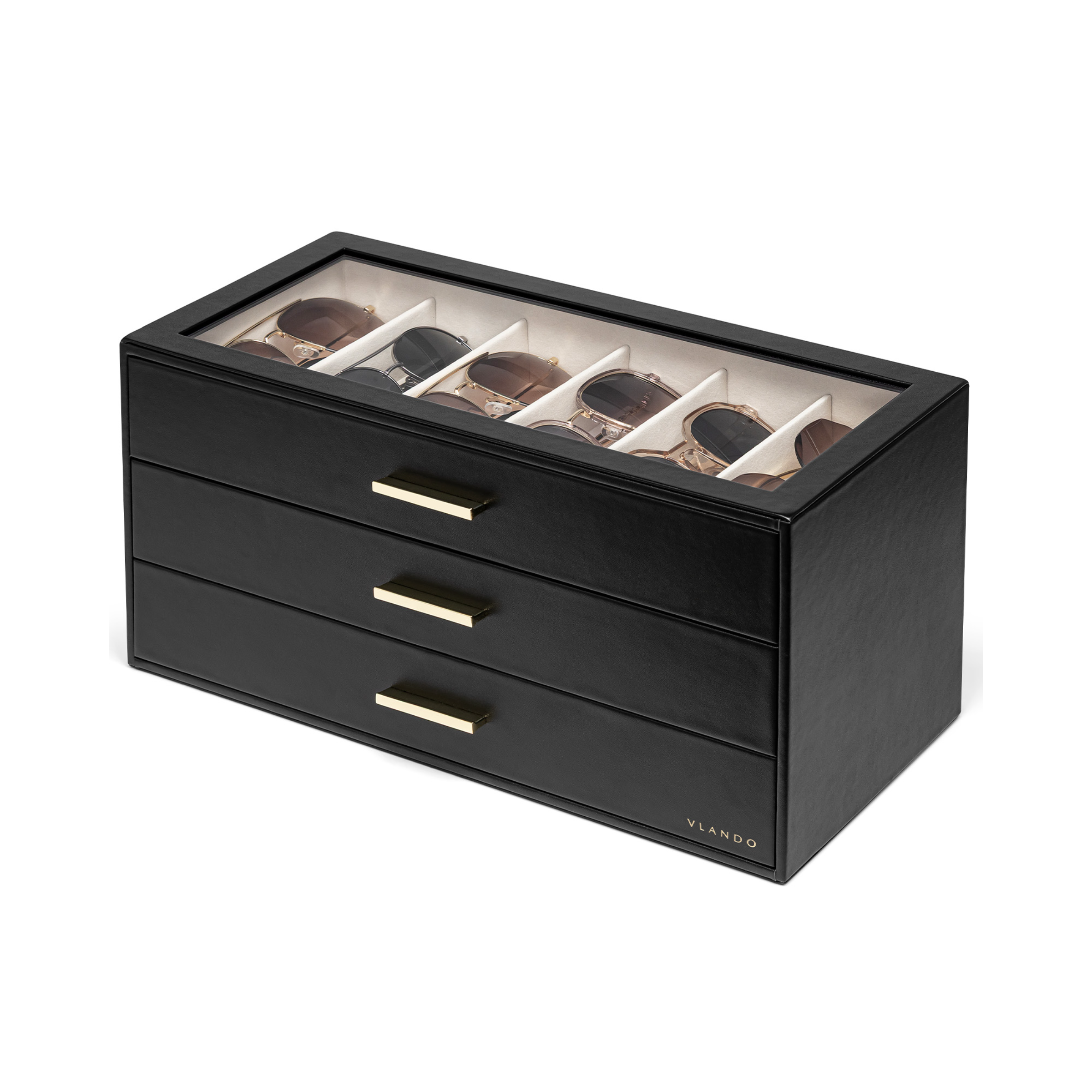 VLANDO Everyday Keepsake Brillenbox 3-stöckig 18 Fächer Cremeweiß