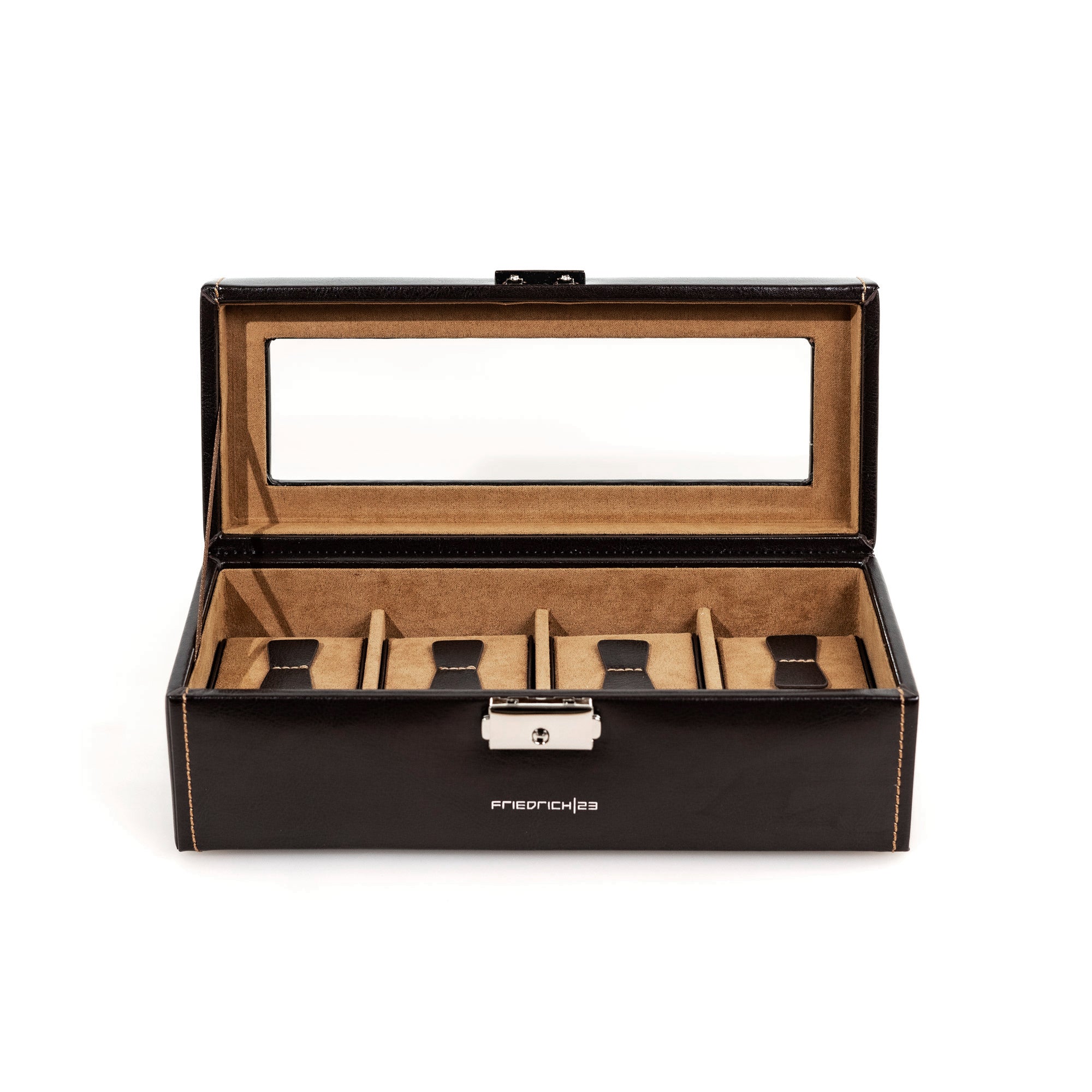 Friedrich 23 Bond Uhrenbox für 4 Uhren Glasdeckel Braun