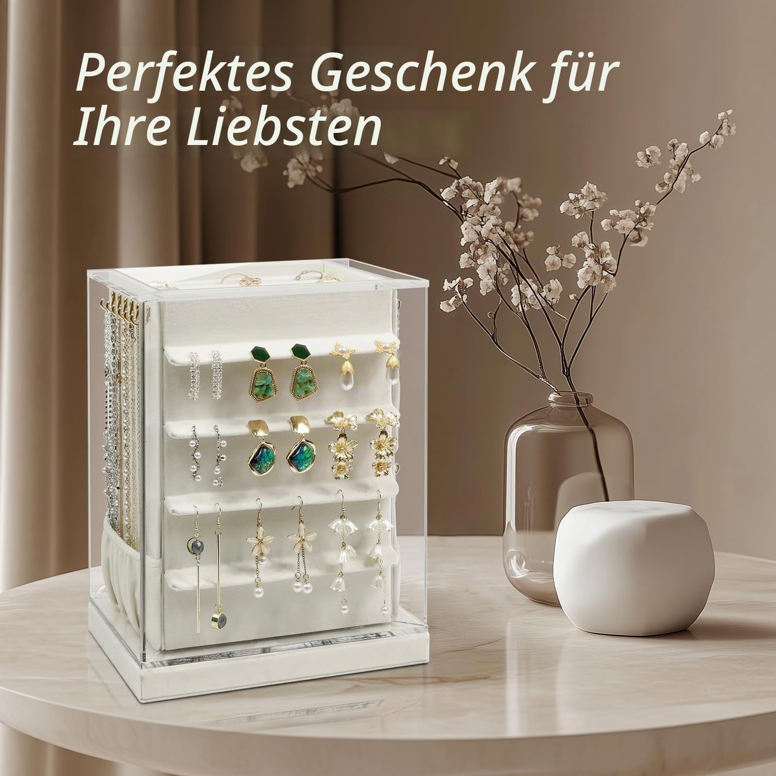 KAMIER Jewelry Stand Holders Schmuckkästchen Beige drehbar
