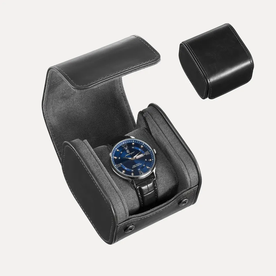 Lolalet Watch Box Uhrenrolle Schwarz 1 Fach Kunstleder 60 mm