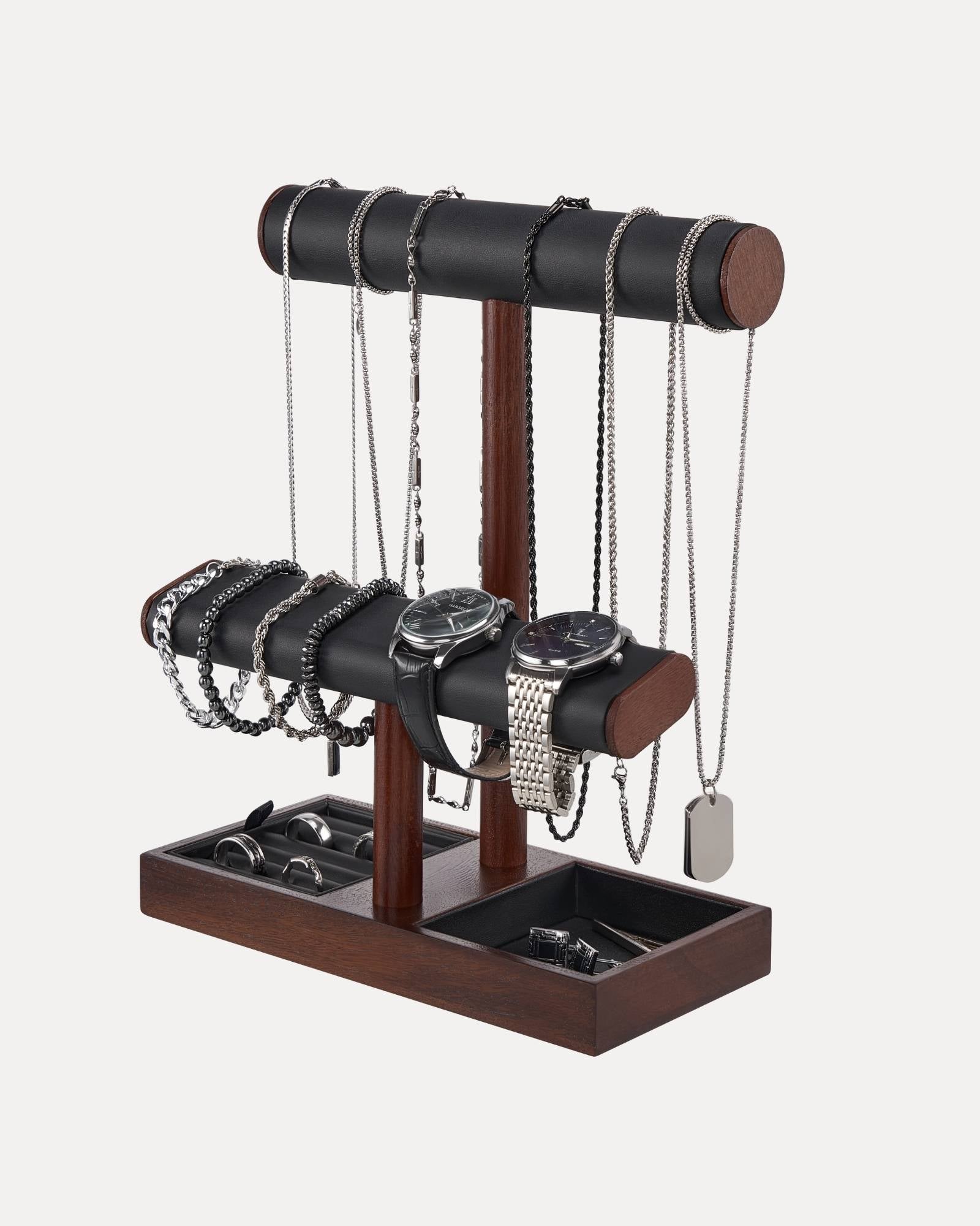 Lolalet Jewelry Stand Uhrenständer Holz Braun T-Bar Leder