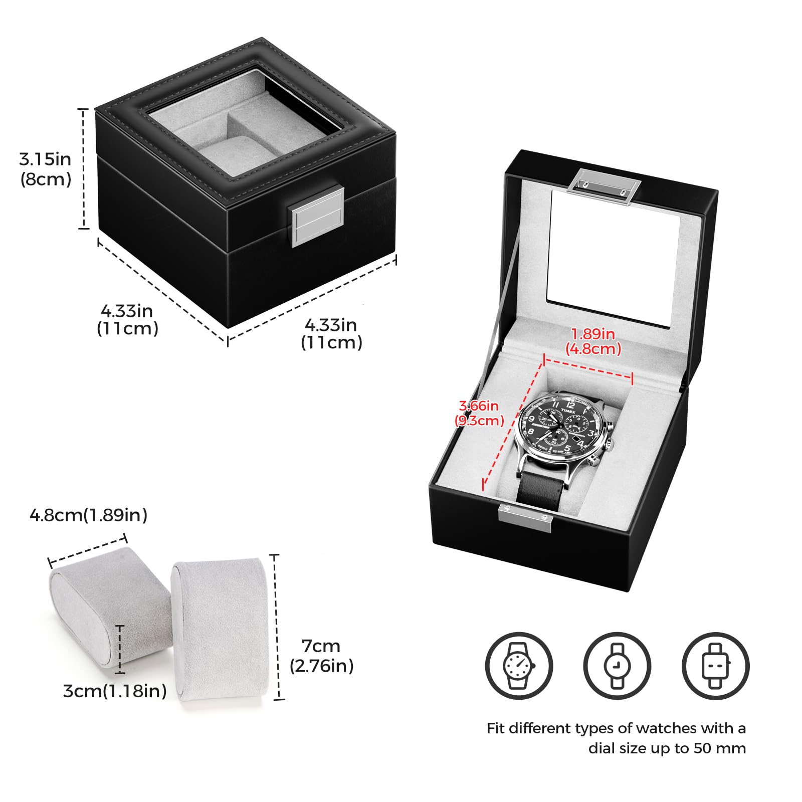 Lolalet Watch Box Uhrenbox Single Schwarz 11x11cm Glas
