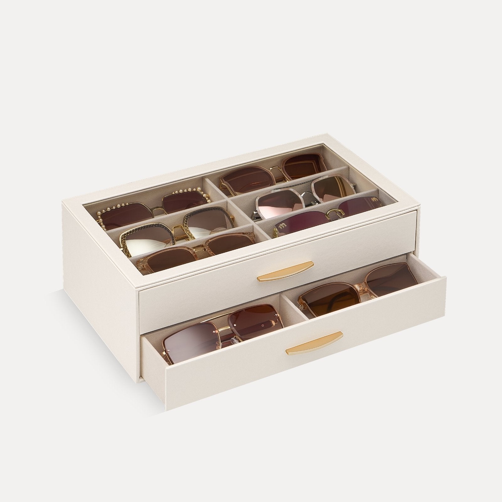 Lolalet Sunglass Box Brillenbox Weiß 12 Fächer mit Schublade