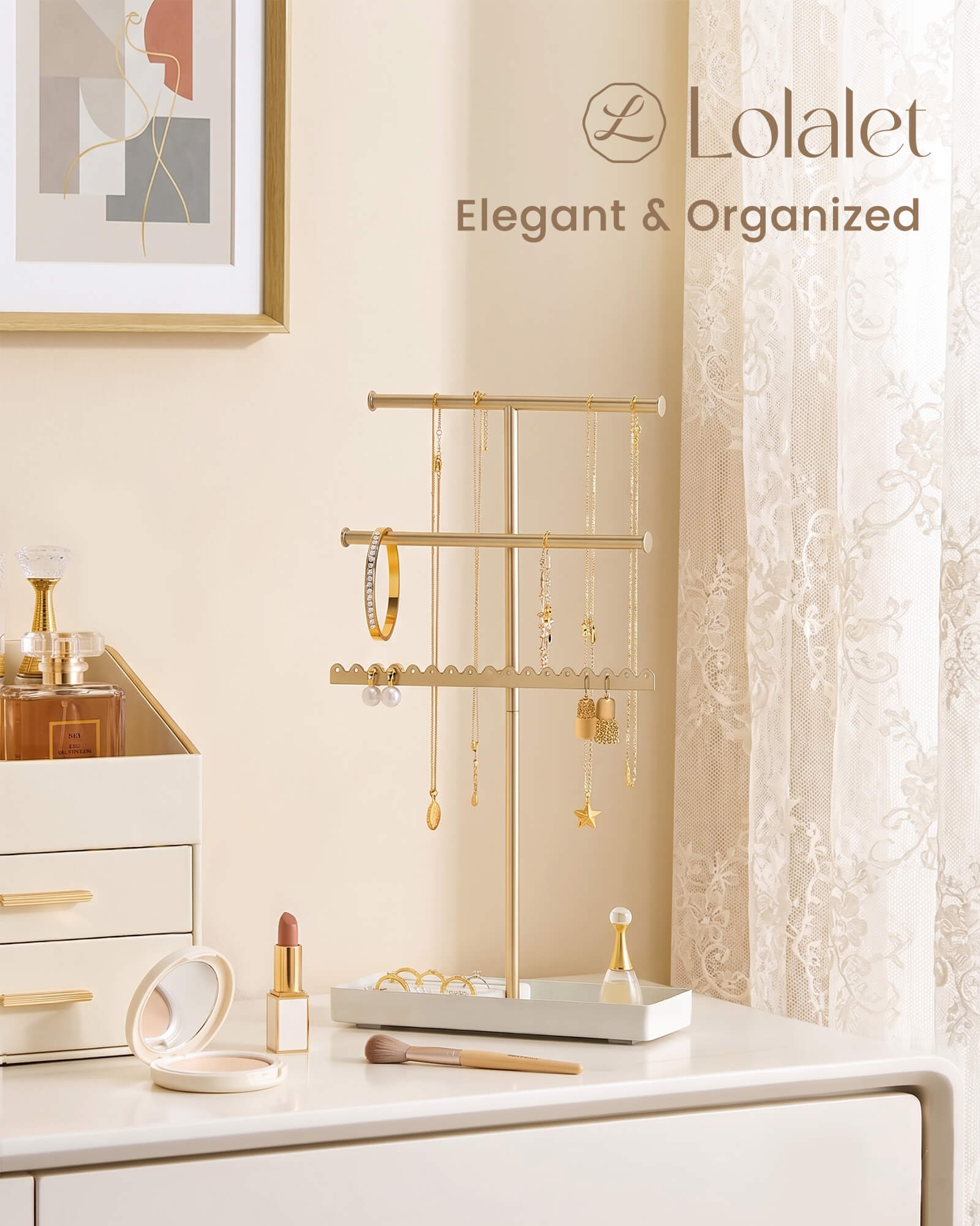 Lolalet Jewelry Stand Schmuckständer Gold 4 Etagen Metall
