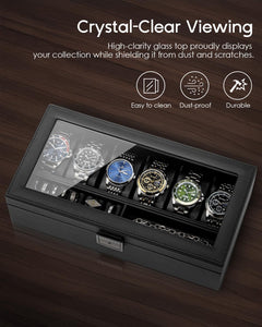Vlando His Essentials Uhrenbox 6 Fächer Glasdeckel