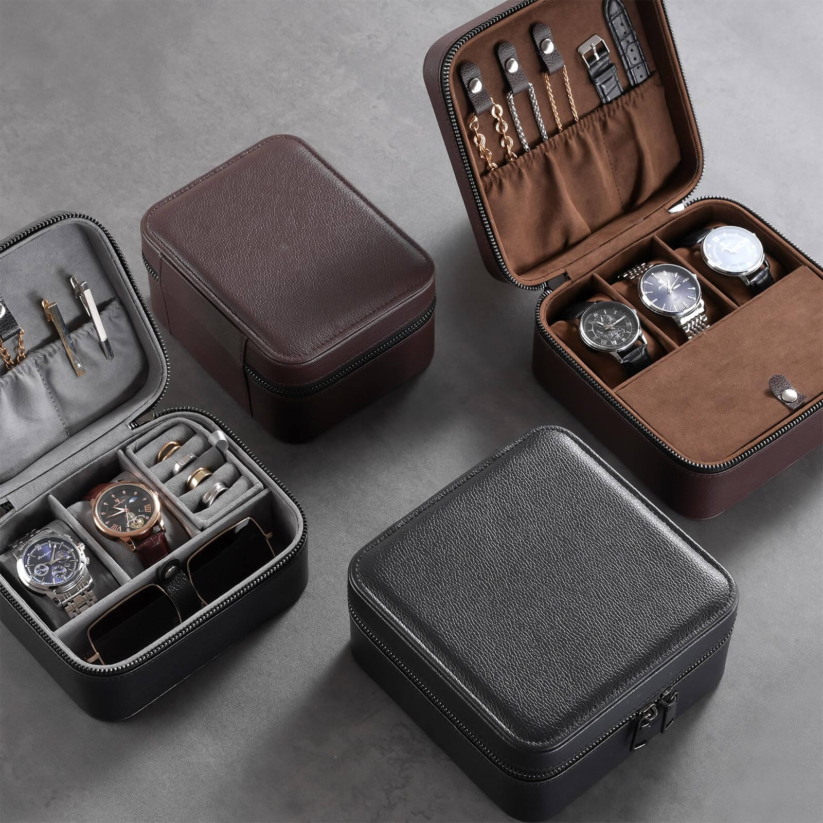 Lolalet Watch Box Reise Uhrenetui Schwarz 2 Fächer Leder