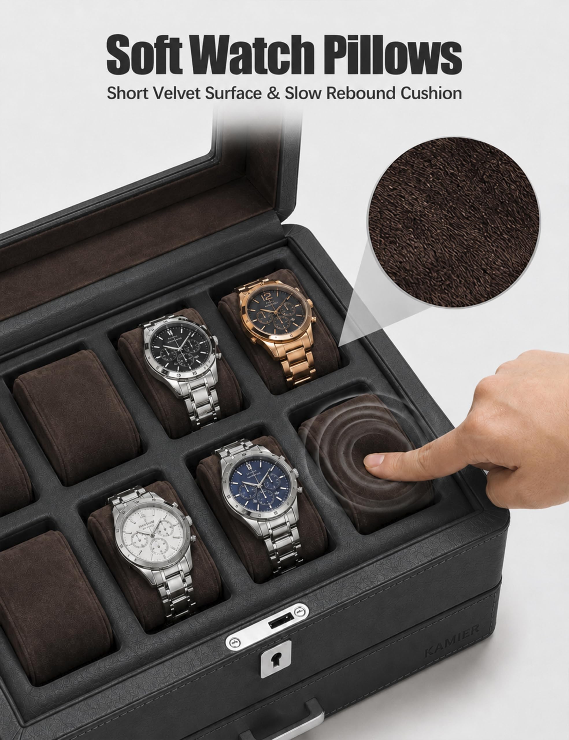 KAMIER Watch Boxes Uhrenbox 8 Uhren Schwarz 2 Ebenen