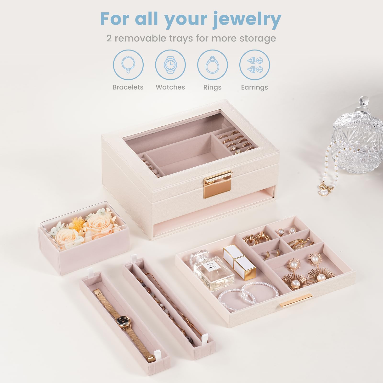 Lolalet Jewelry Box Schmuckkästchen Blau 2-stöckig Glasdeckel