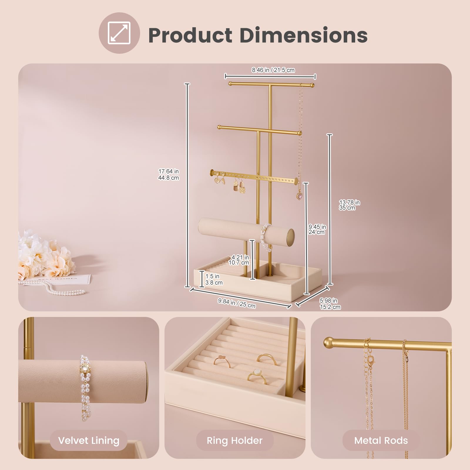 Lolalet Jewelry Stand Schmuckständer Schwarz 4 Ebenen Samt