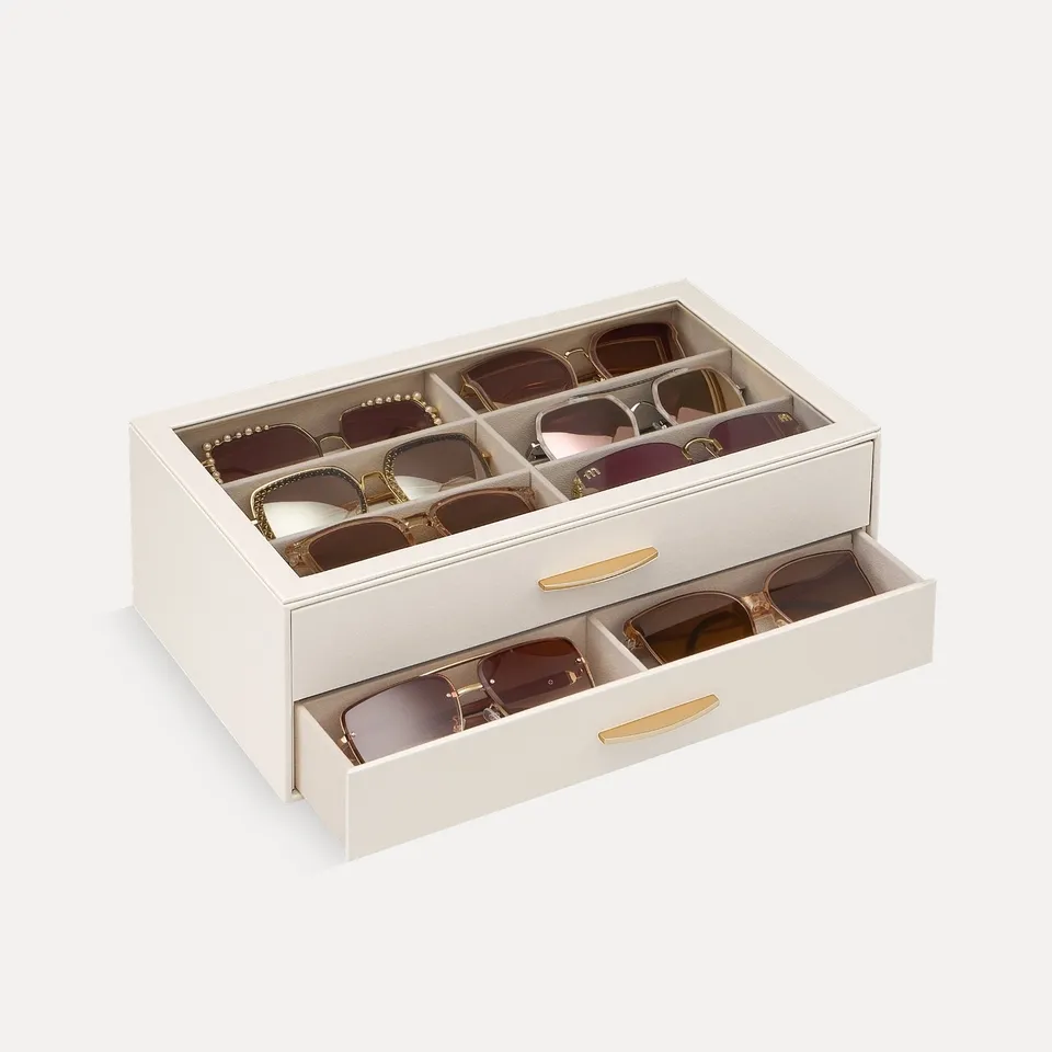Lolalet Sunglass Box Brillenbox Weiß 12 Fächer mit Schublade