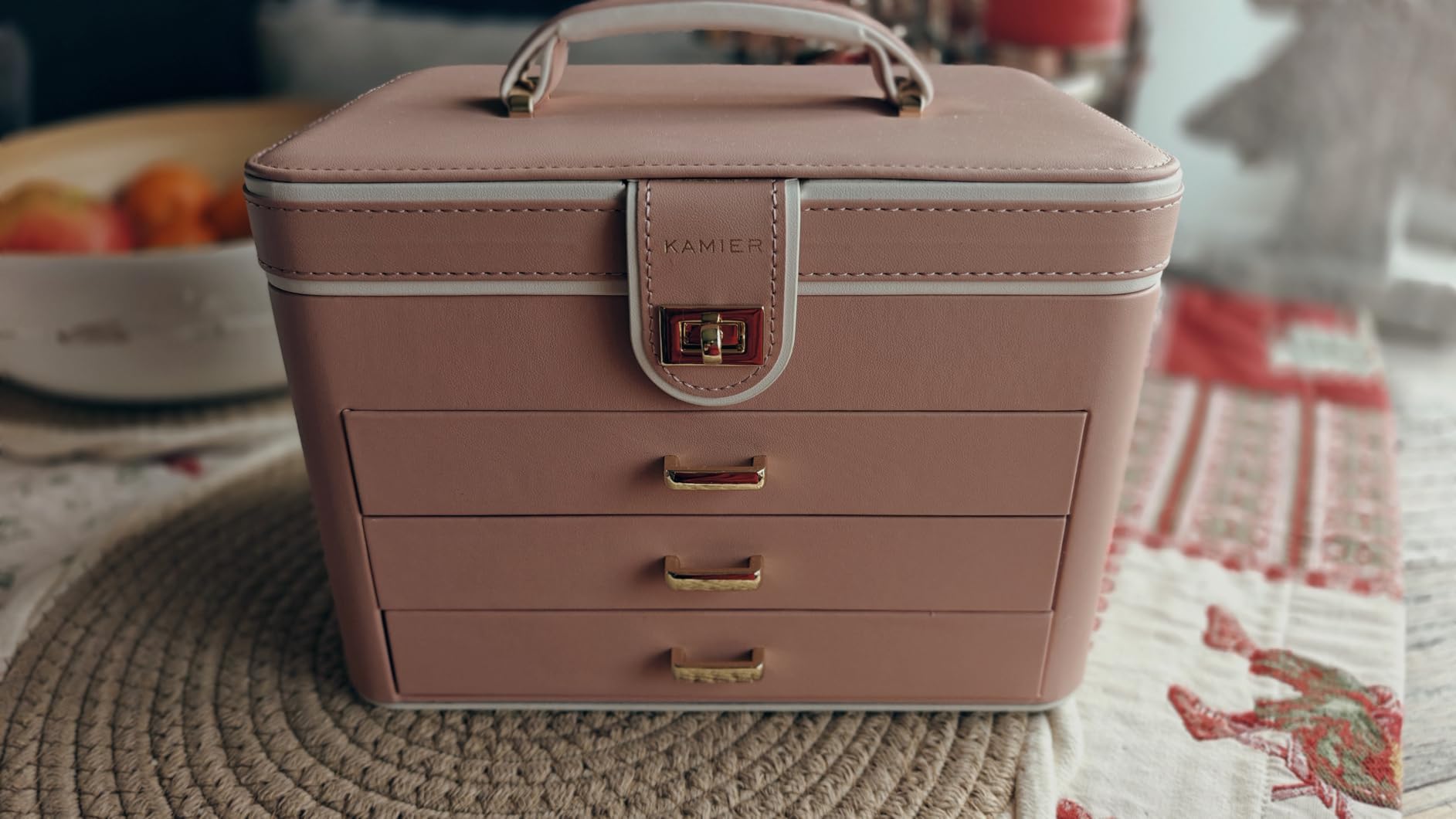 KAMIER Large Jewelry Boxes Schmuckkästchen Beige 4 Ebenen mit Spiegel