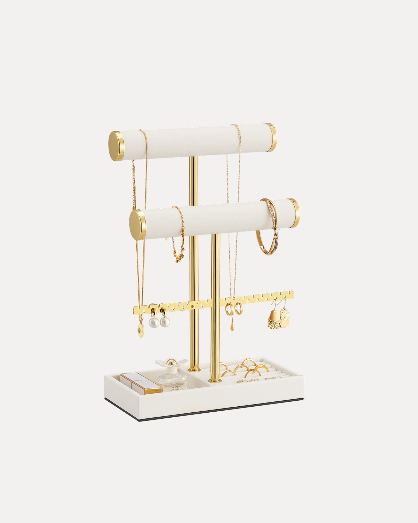 Lolalet Jewelry Stand Schmuckständer Beige 3 Ebenen Leder
