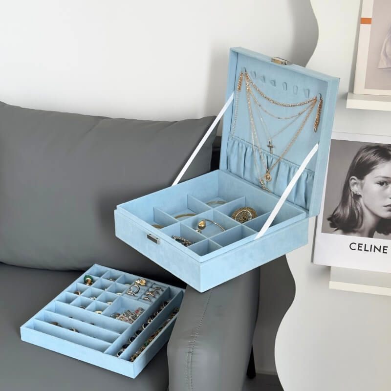 Lolalet Jewelry Box Samt Schmuckkästchen Grau 27 Fächer