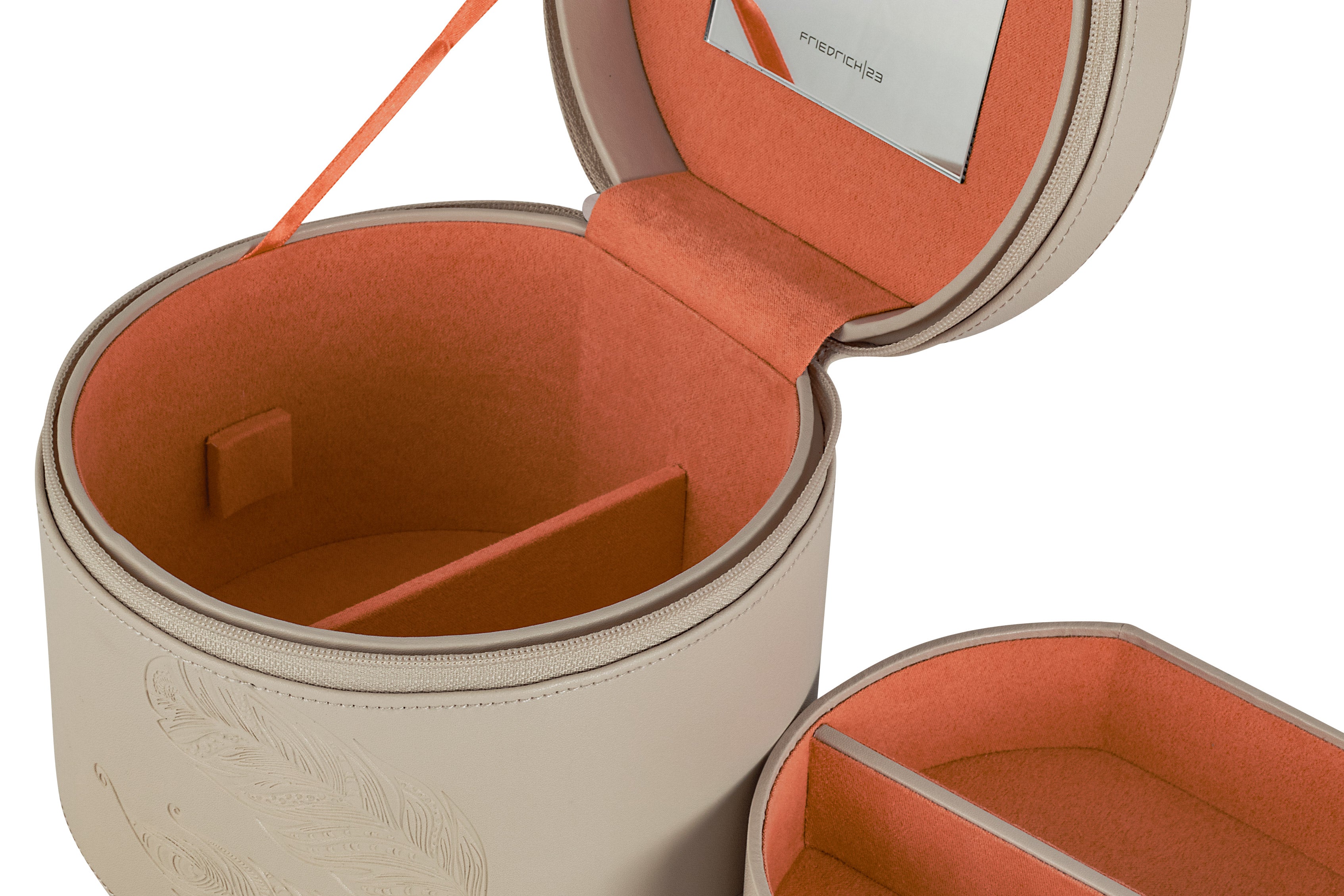 Friedrich 23 Boho Schmuckkasten rund beige mit Spiegel