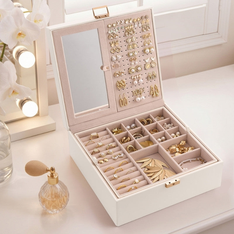Lolalet Jewelry Box Schmuckkasten Weiß Spiegel Abschließbar