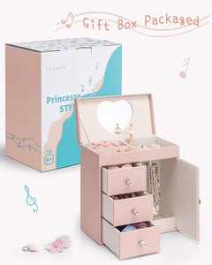 VLANDO Jewelry Music Boxes Schmuckschatulle Hellrosa Schubladen