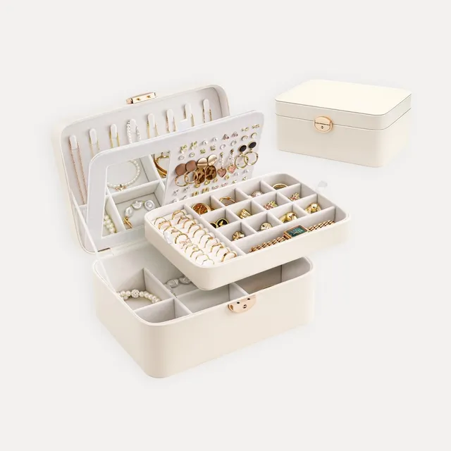 Lolalet Jewelry Box Schmuckkasten Weiß 2-lagig Spiegel
