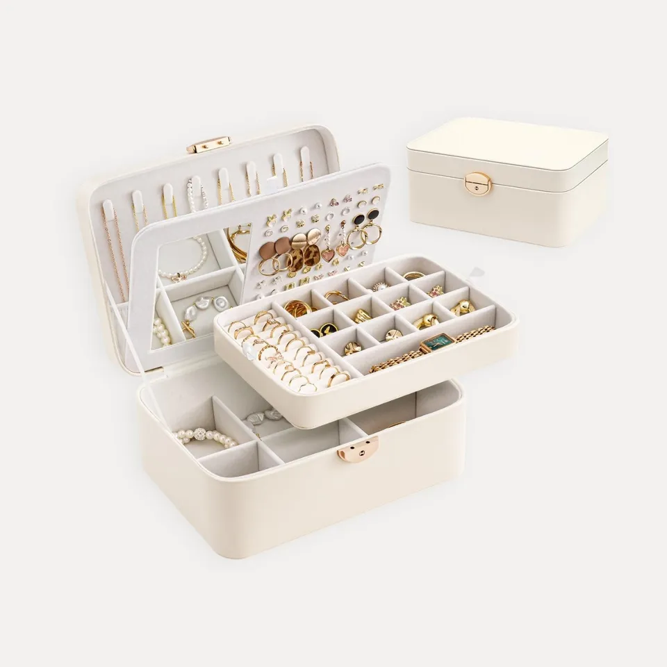 Lolalet Jewelry Box Schmuckkasten Weiß 2-lagig Spiegel