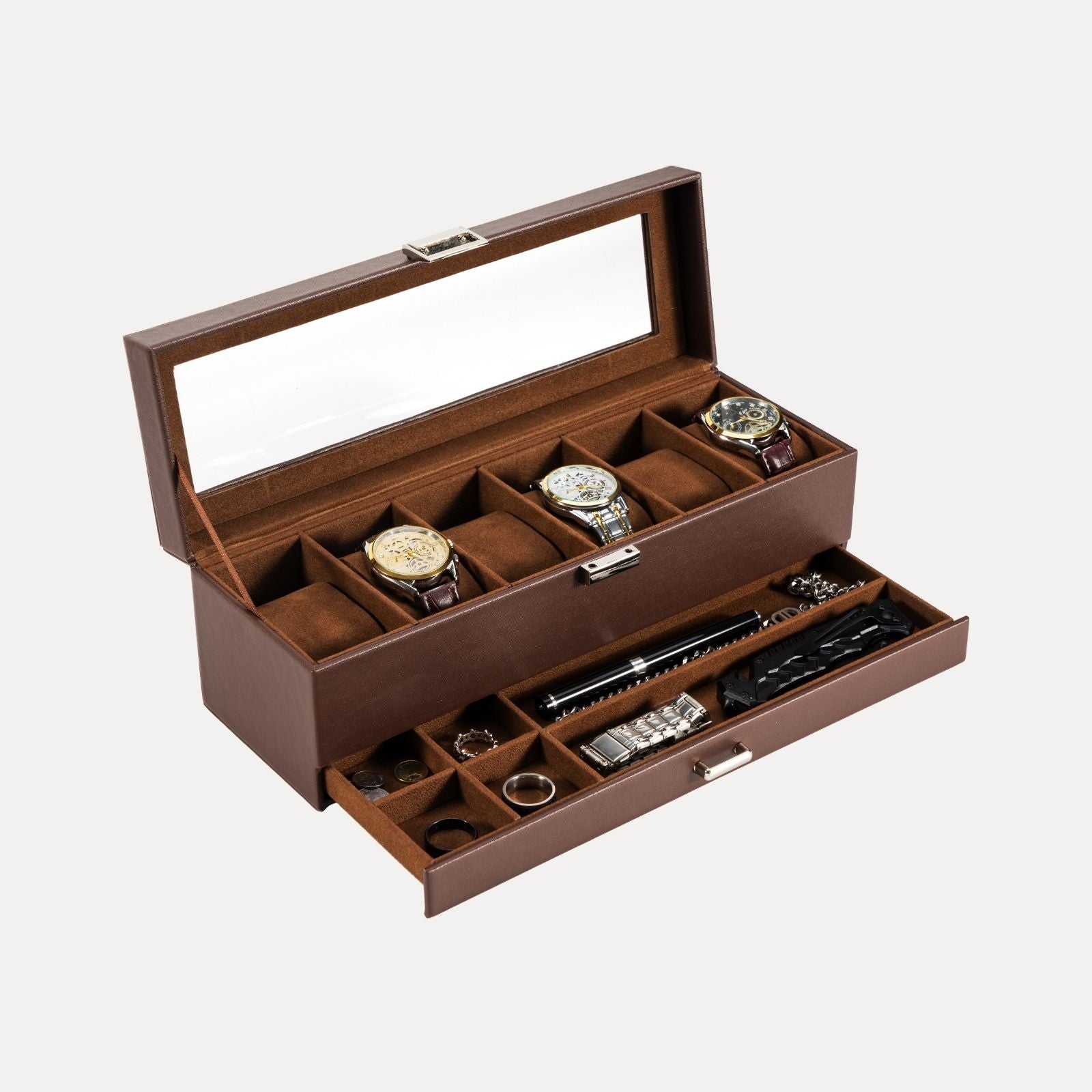 Lolalet Watch Box Uhrenbox Schwarz 6 Fächer Glasdeckel